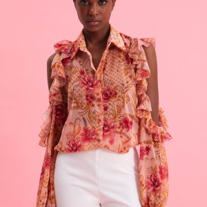 DUSTY PINK SHIRT WITH GOLD DETAILS